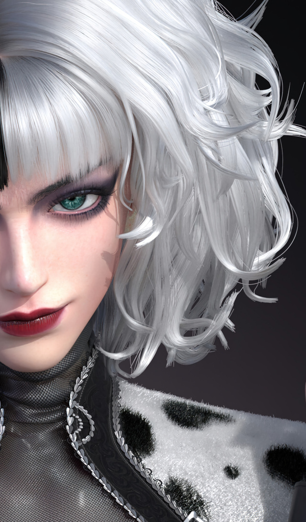 Зеленоглазая девушка Круэлла с сигаретой крупным планом