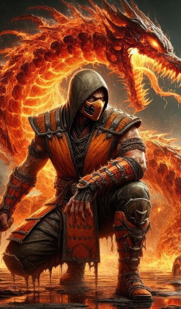 Скорпион самурай  с красным драконом