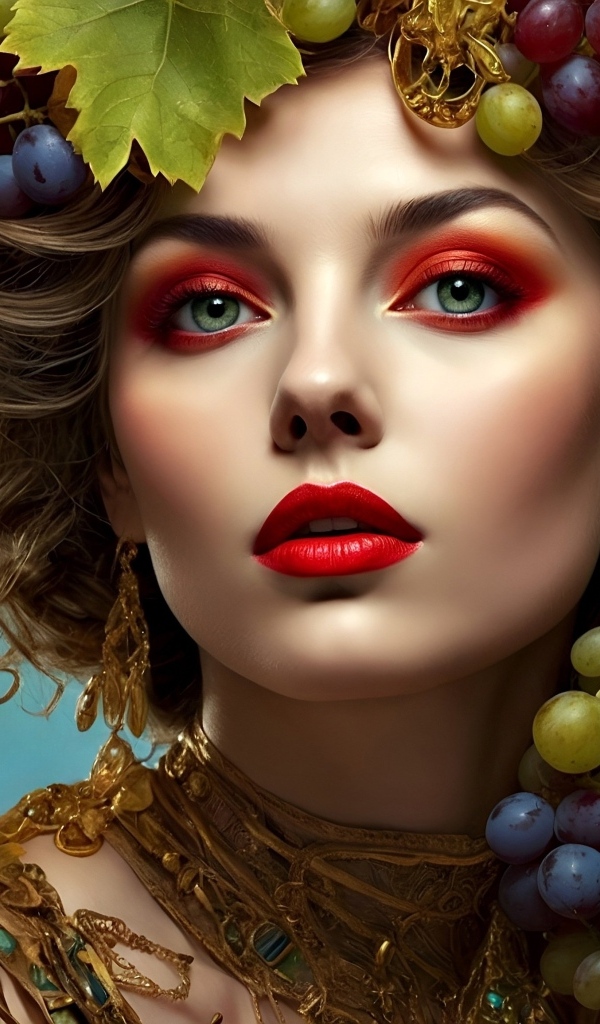 Красивая нарисованная девушка в винограде