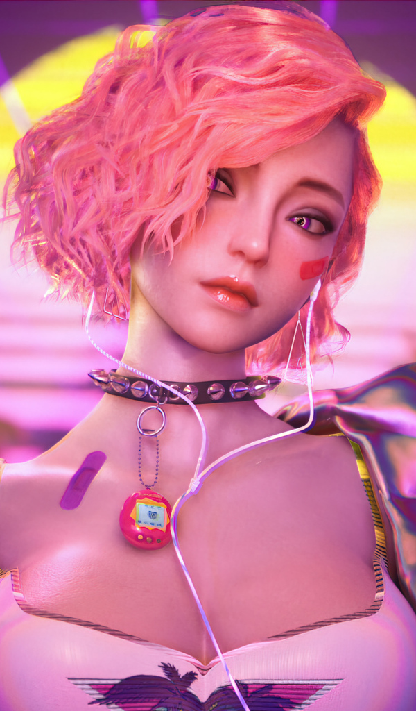 Девушка 3д с розовыми волосами 