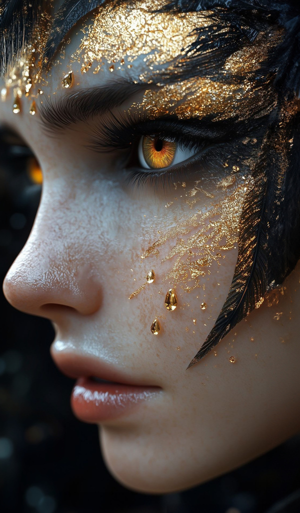 Лицо девушки с золотистой краской