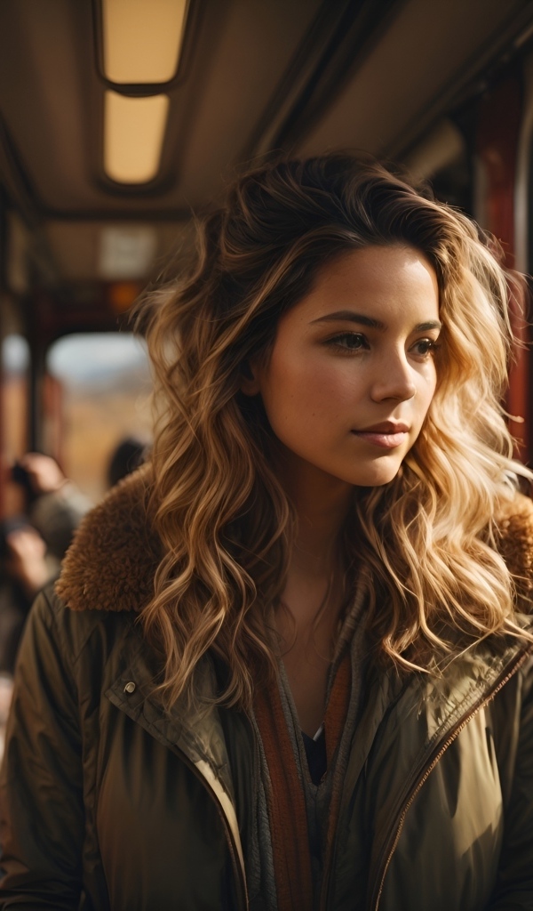 Девушка едет в вагоне поезда