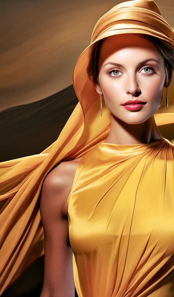 Красивая девушка в золотистом платье
