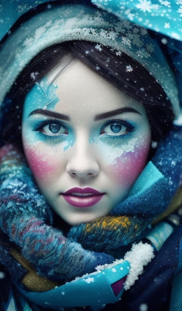 Девушка с краской на лице зимой