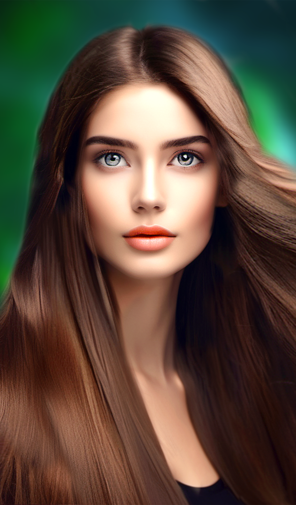 Длинноволосая девушка с красивыми серыми глазами