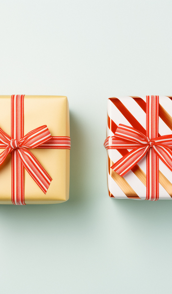 Два подарка с лентами на сером фоне