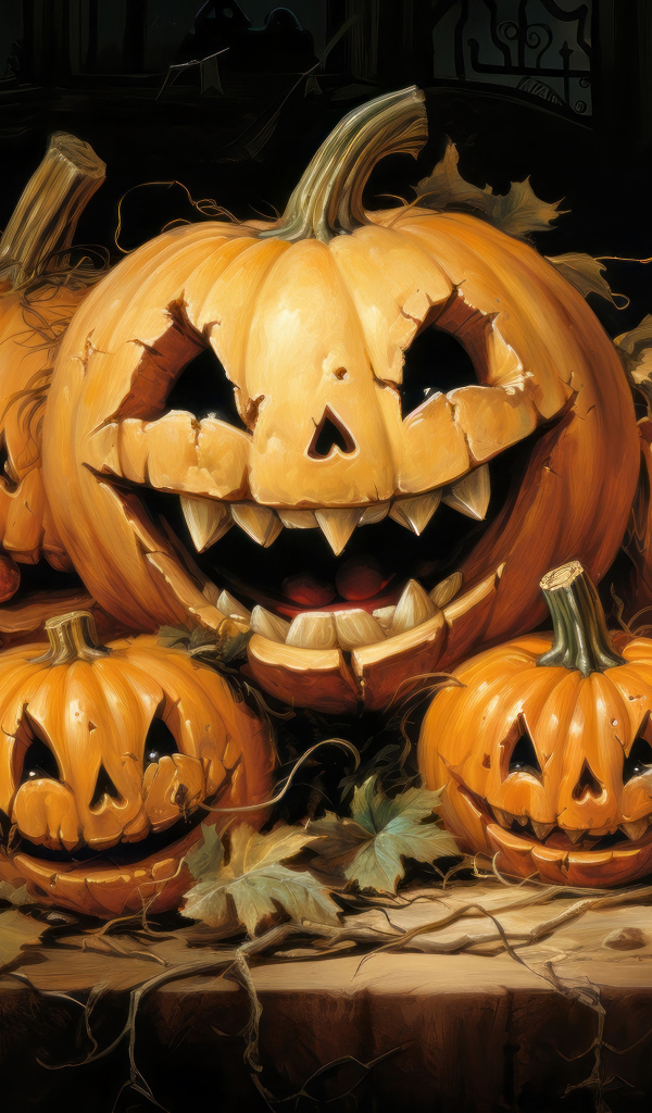 Большие зловещие тыквы на праздник Хэллоуин