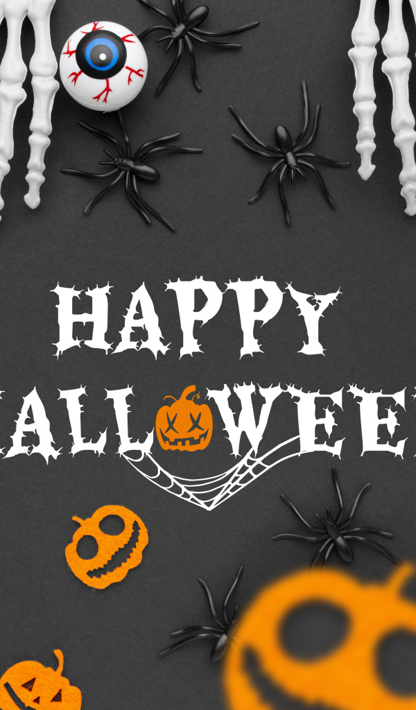 Открытка с декором на деревянном фоне на праздник Хэллоуин