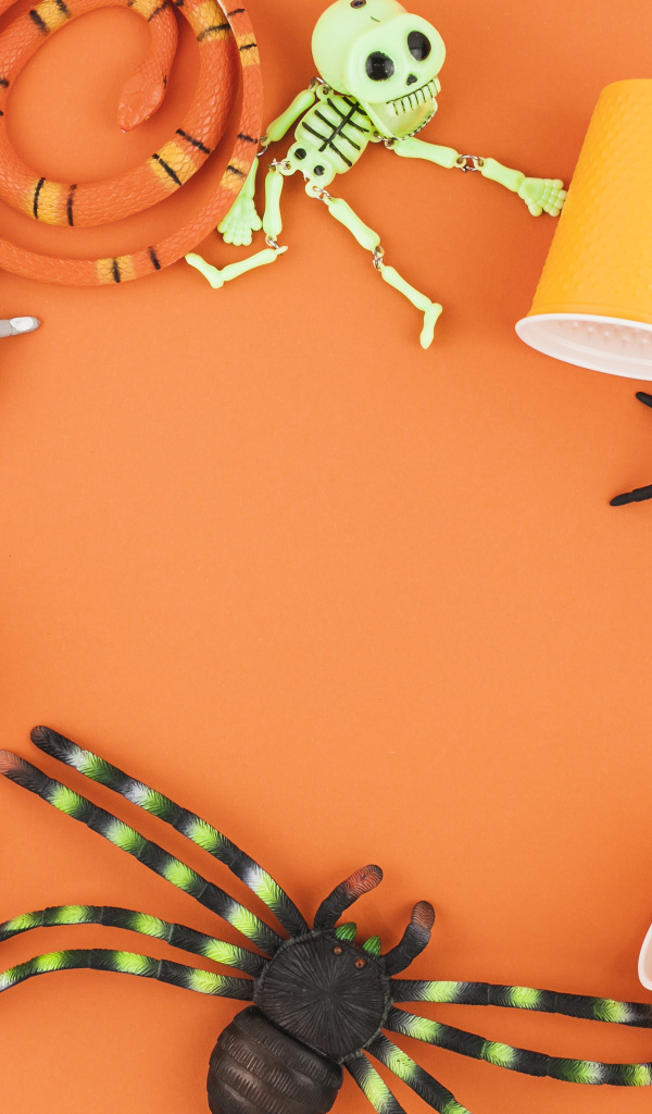Игрушки на Хэллоуин на оранжевом фоне