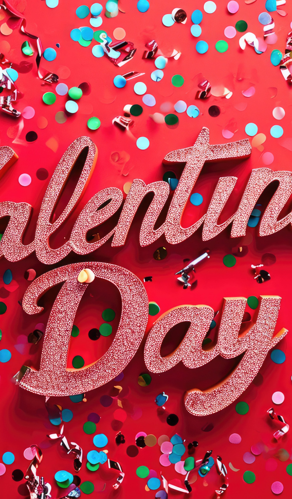 Яркая открытка на красном фоне на день Святого Валентина