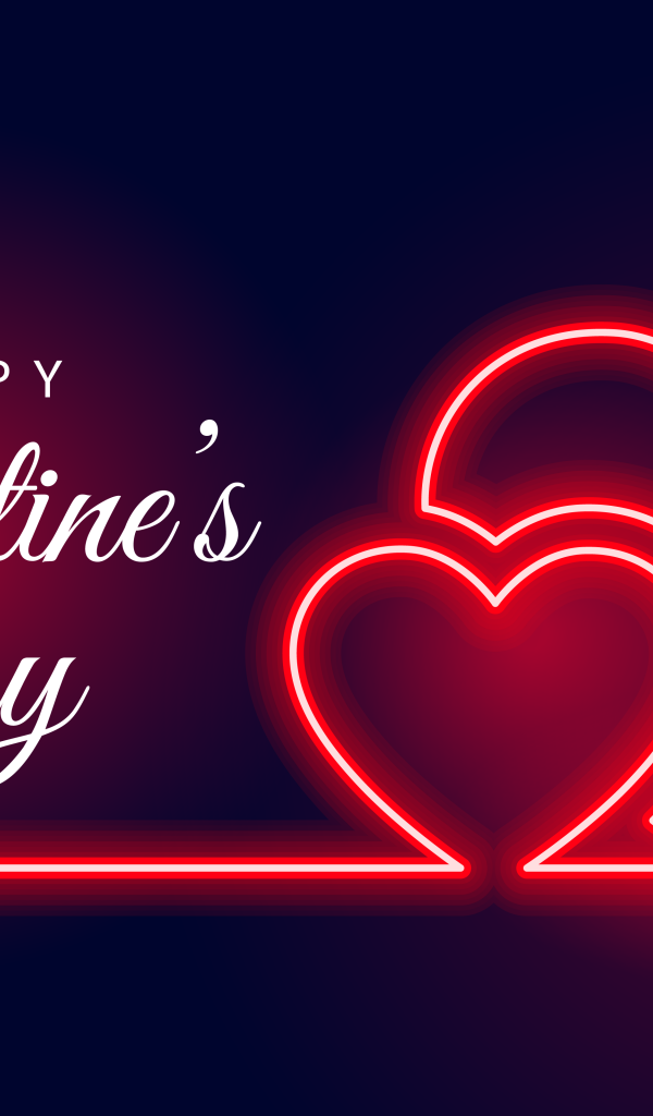 Два красных неоновых сердца на день святого Валентина