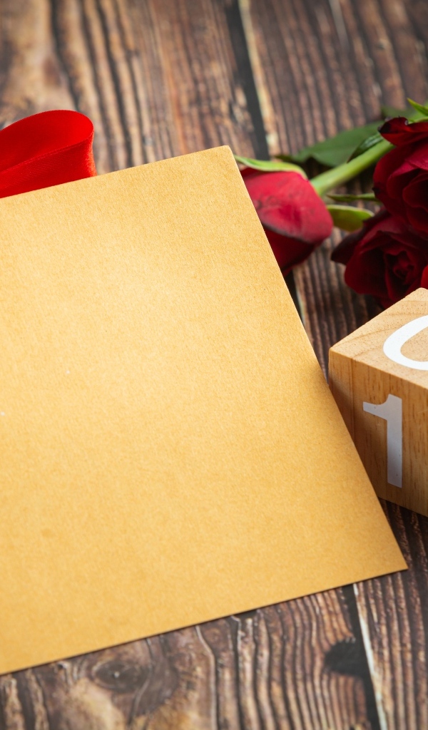 Шаблон открытки с розами на День Святого Валентина 14 февраля