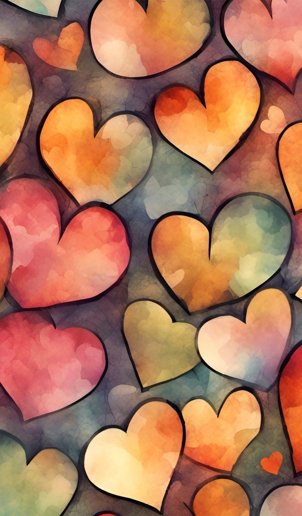 Нарисованные разноцветные сердечки