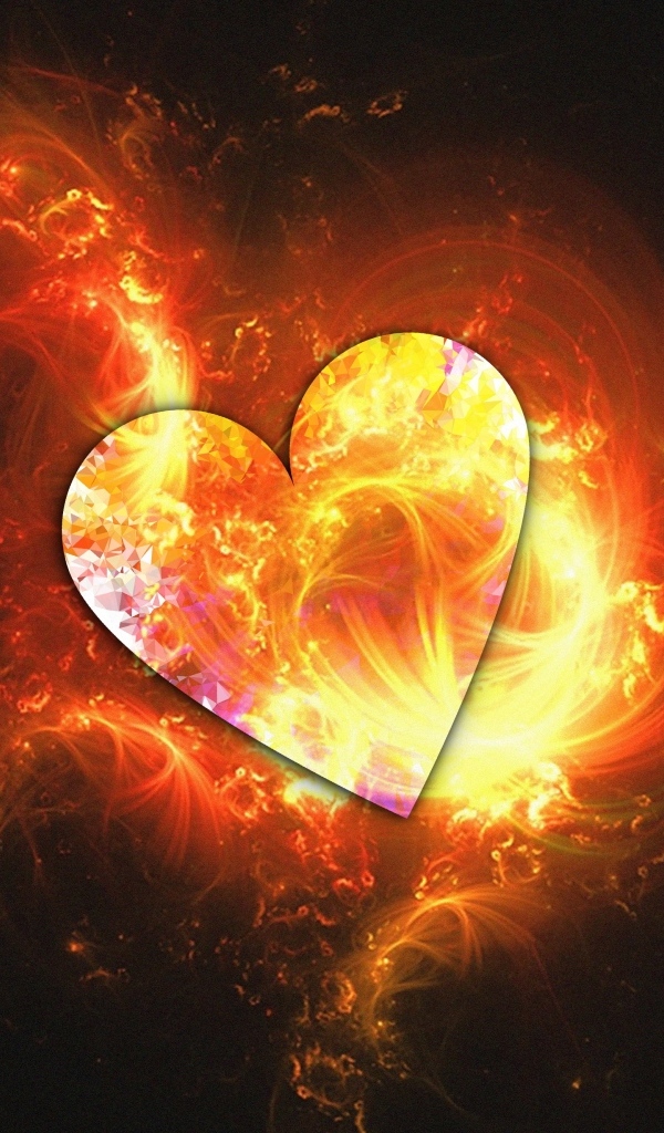 Огненное сердце на абстрактном фоне