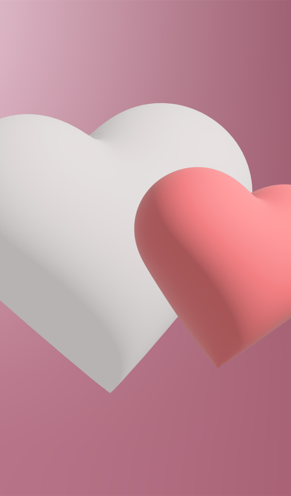 Белое и розовое сердце на розовом фоне