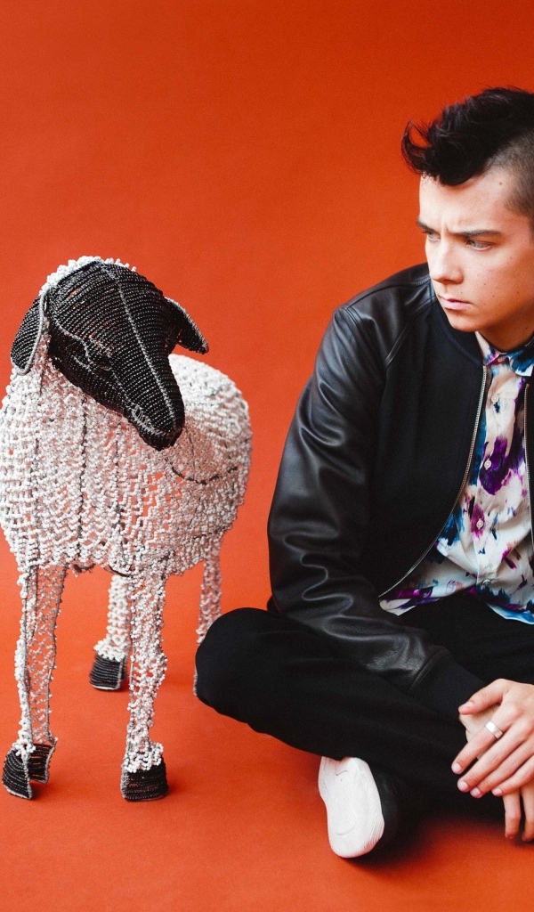 Молодой актер Эйса Баттерфилд на красном фоне