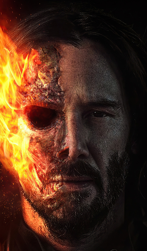 Актер Киану Ривз с горящим лицом
