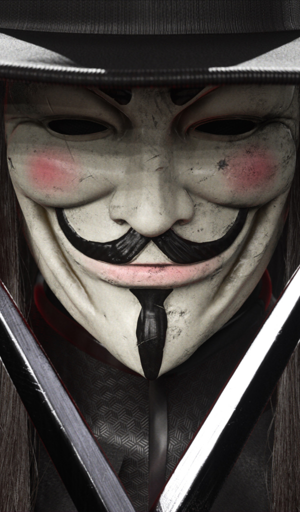 Аноним в шляпе на красном фоне 