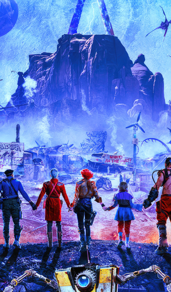 Персонажи фильма Бордерлендс на фоне города