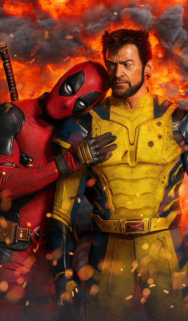 Дэдпул и Росомаха на фоне взрыва