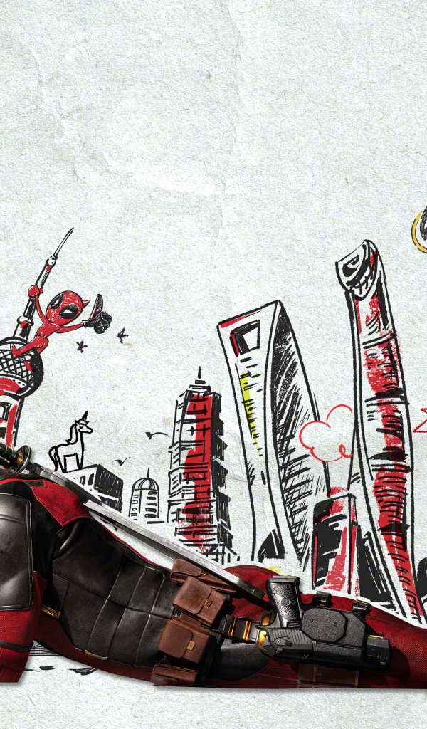 Персонаж Дэдпул на фоне стены