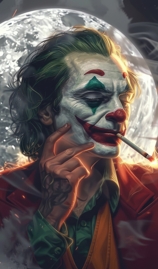 Джокер на фоне луны в дыму