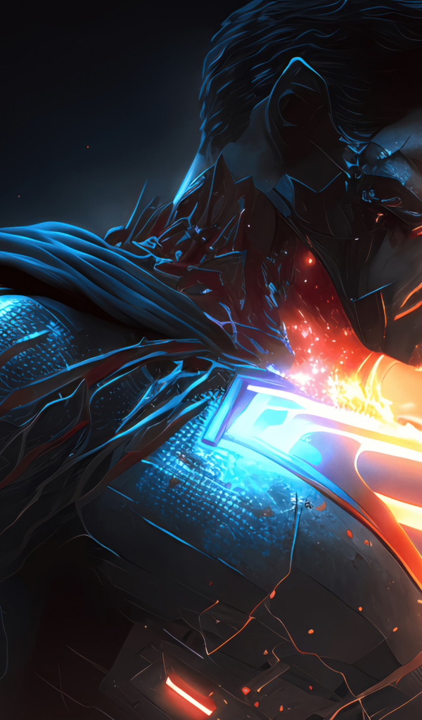 Мужчина супермен с красными глазами