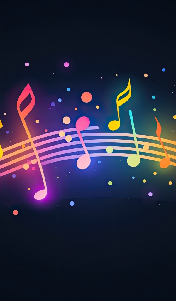 Разноцветный нотный ряд  на черном фоне