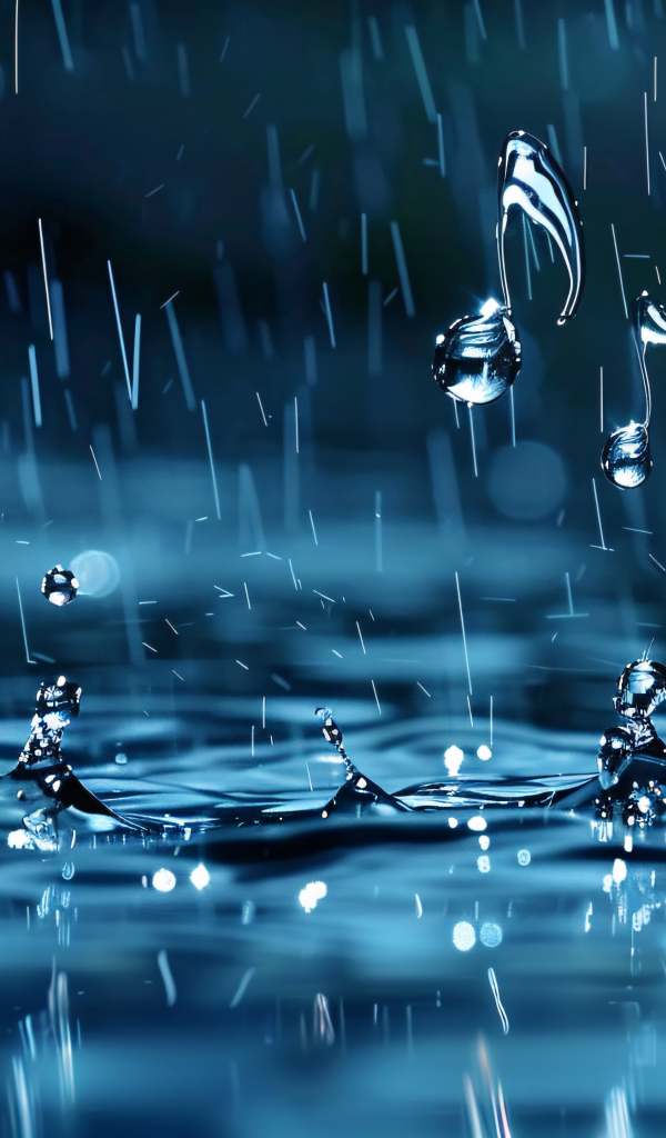 Ноты в каплях дождя в луже