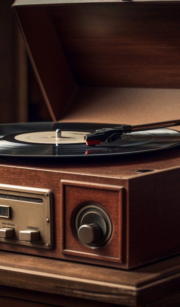 Старый виниловый проигрыватель на столе