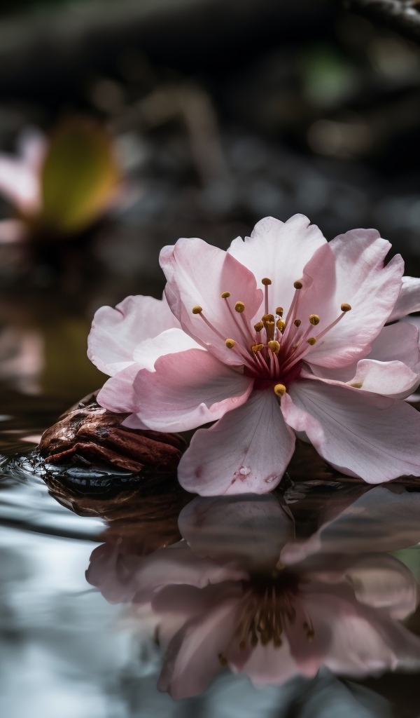 Розовый цветок плавает в пруду