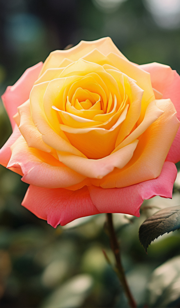 Розовая роза с желтой серединкой с бутоном