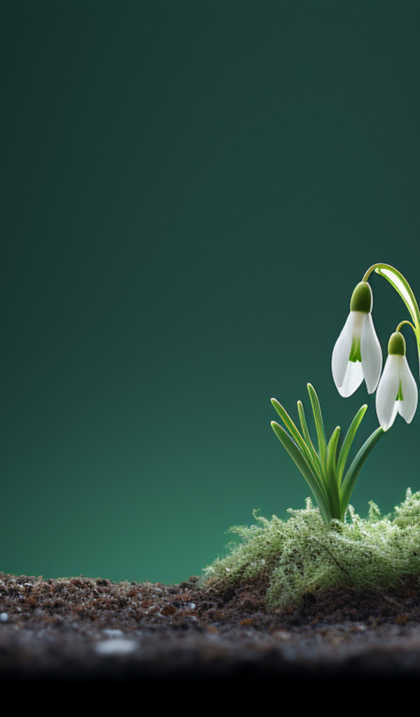 Маленькие белые подснежники на черной земле