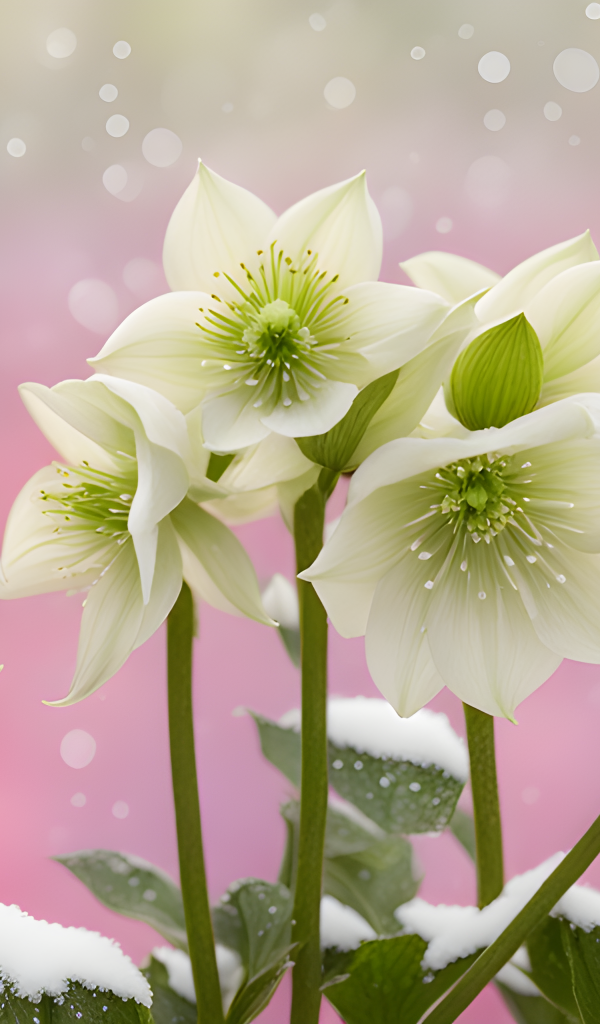 Белая рождественская роза на розовом фоне