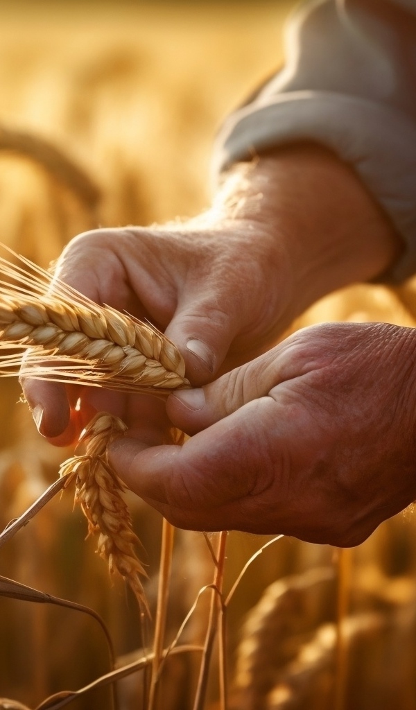 Спелые колосья пшеницы в руках