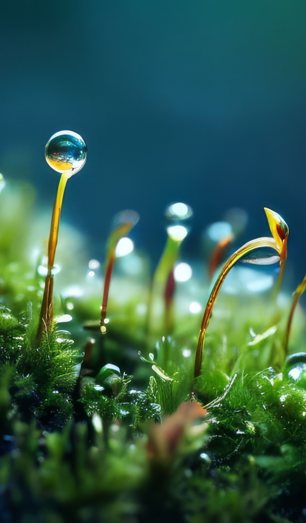 Молодые ростки травы на покрытой мхом земле