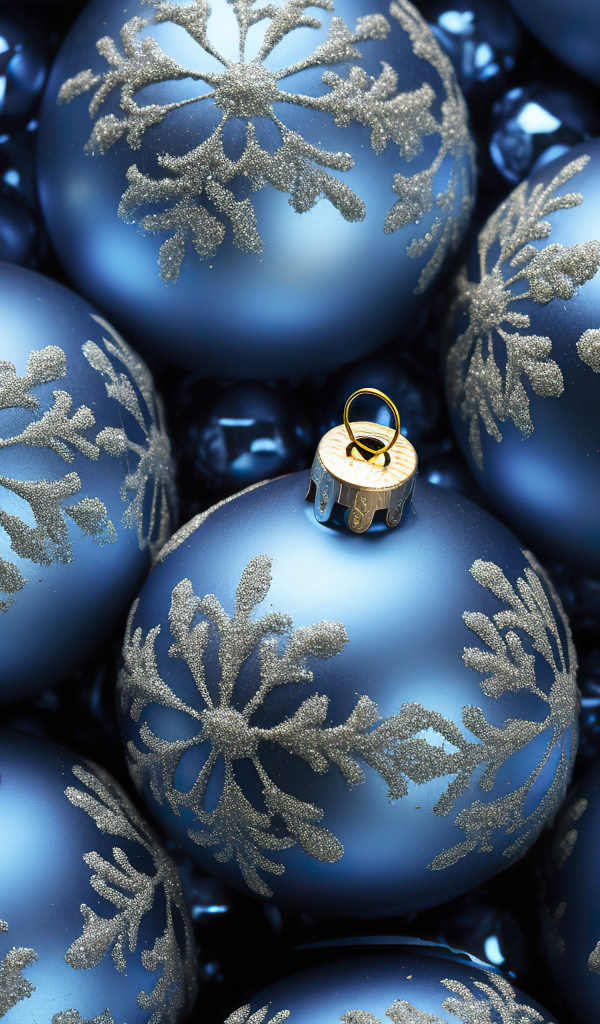 Красивые голубые шарики со снежинками на новый год 2025