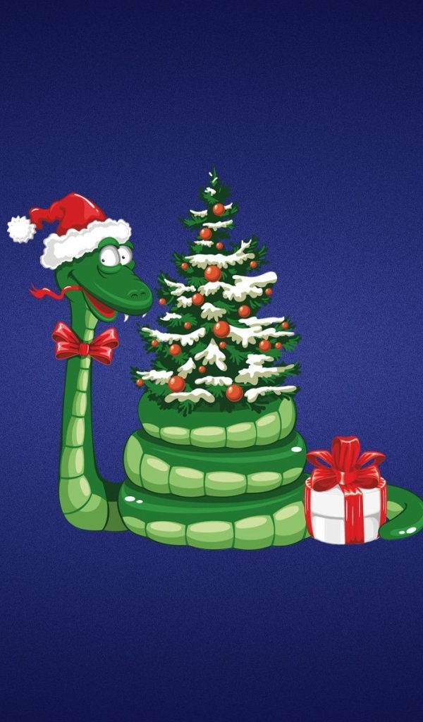 Зеленая змея с елкой на новый год 2025