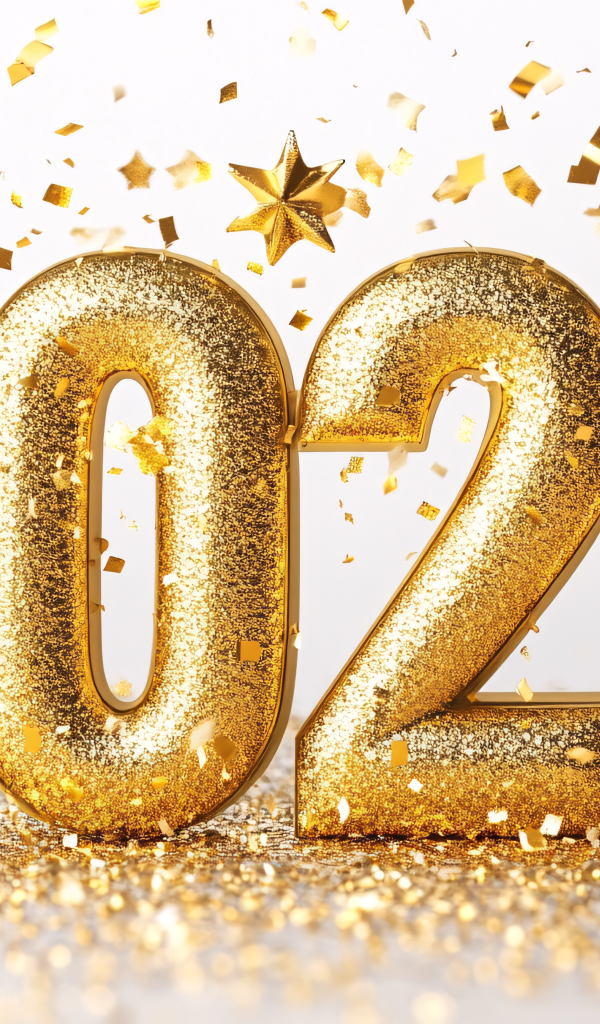 Блестящие цифры 2025 с конфетти на новый год