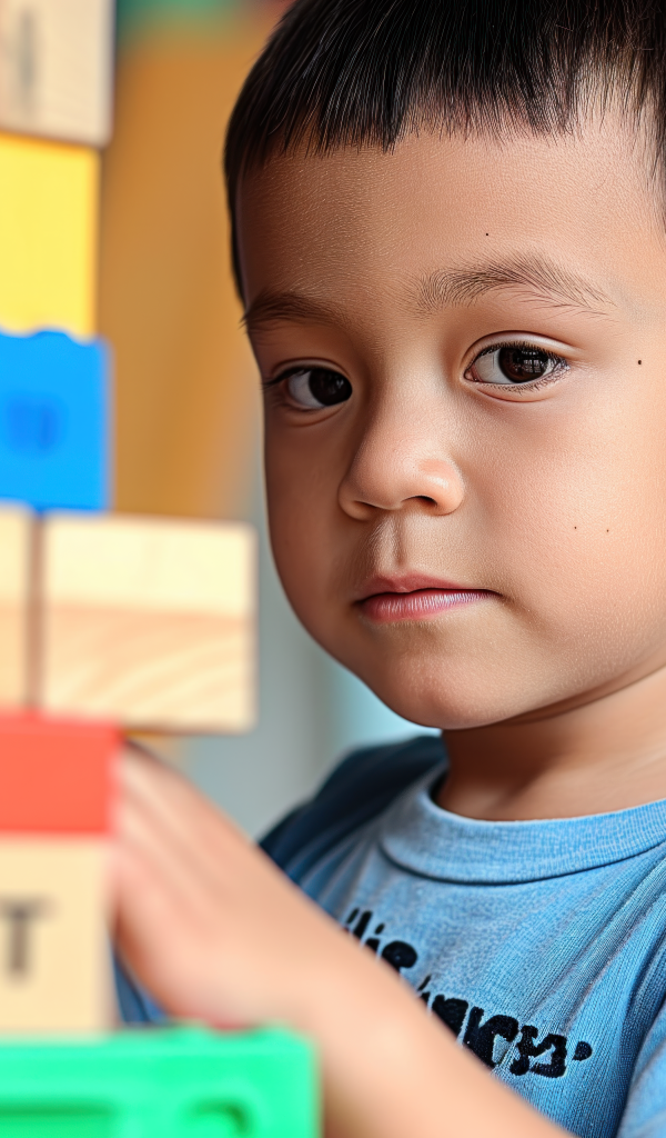 Маленький мальчик играет с кубиками