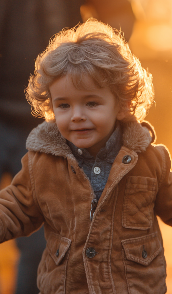 Маленький мальчик гуляет в осеннем парке