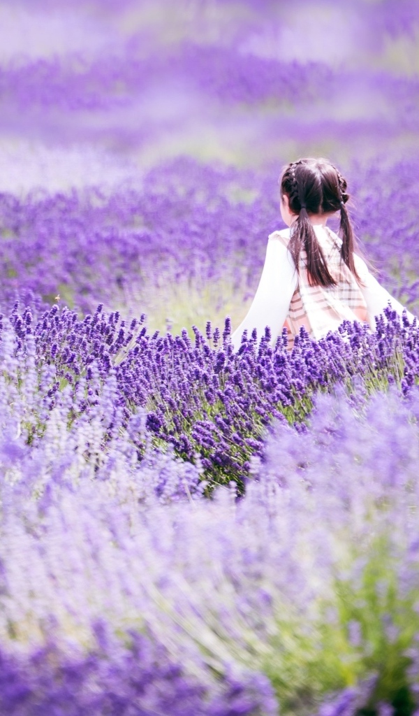 Маленькая девочка гуляет по лавандовому полю