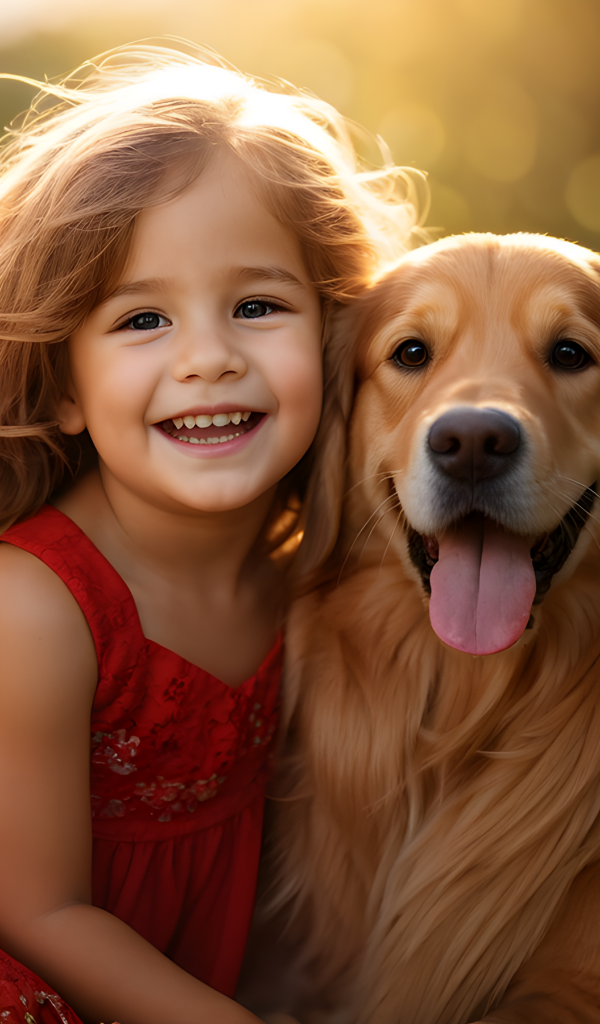 Маленькая улыбающаяся девочка с золотистым ретривером
