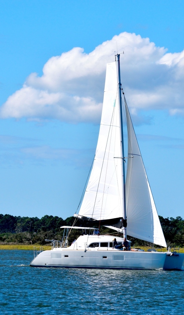 Парусная яхта в море на фоне красивого неба