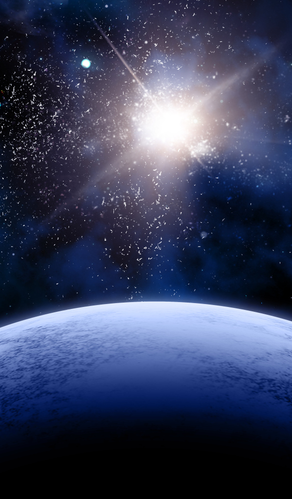 Яркая вспышка в космосе на фоне планеты Земля