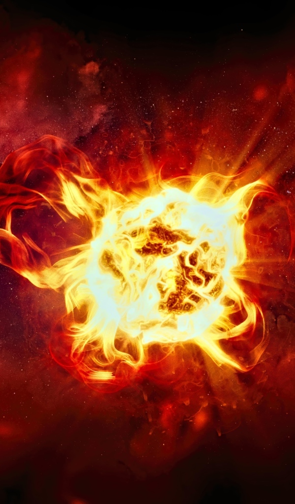 Огненный шар на коричневом фоне в космосе