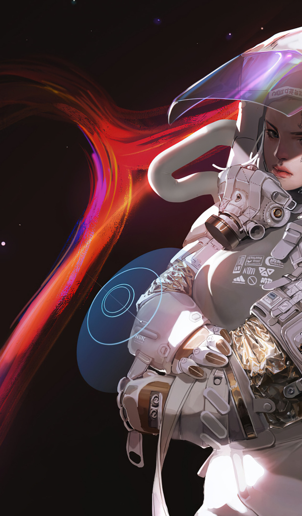 Девушка астронавт в скафандре в космосе