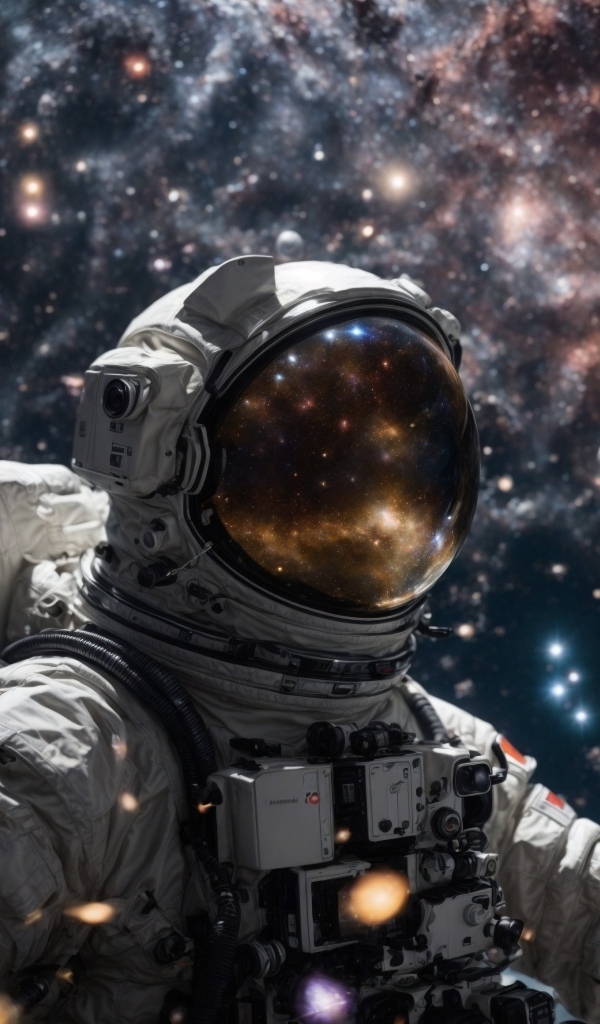 Мужчина космонавт в скафандре в космосе
