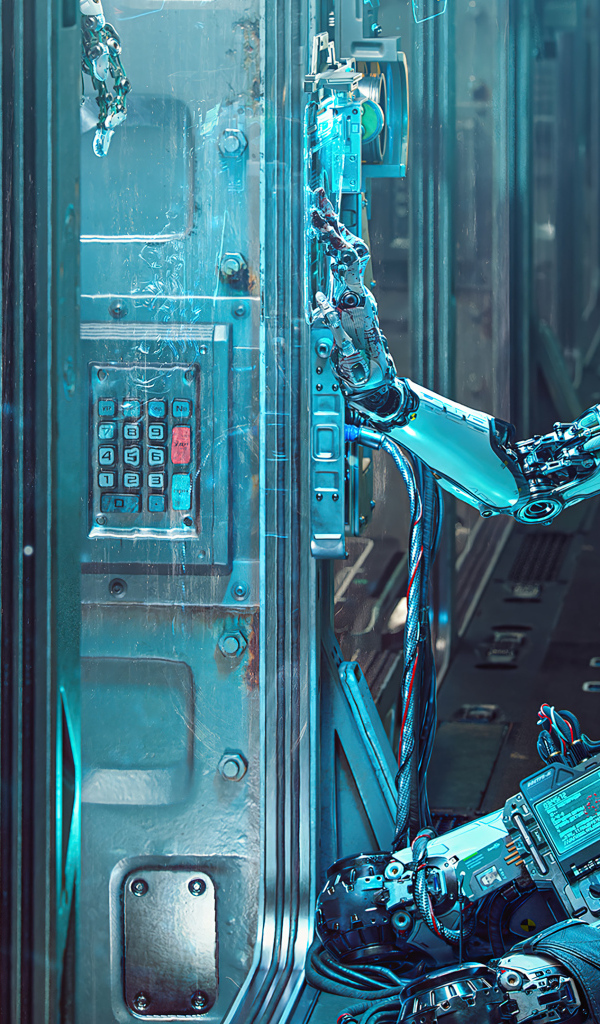 Девушка робот на космическом корабле