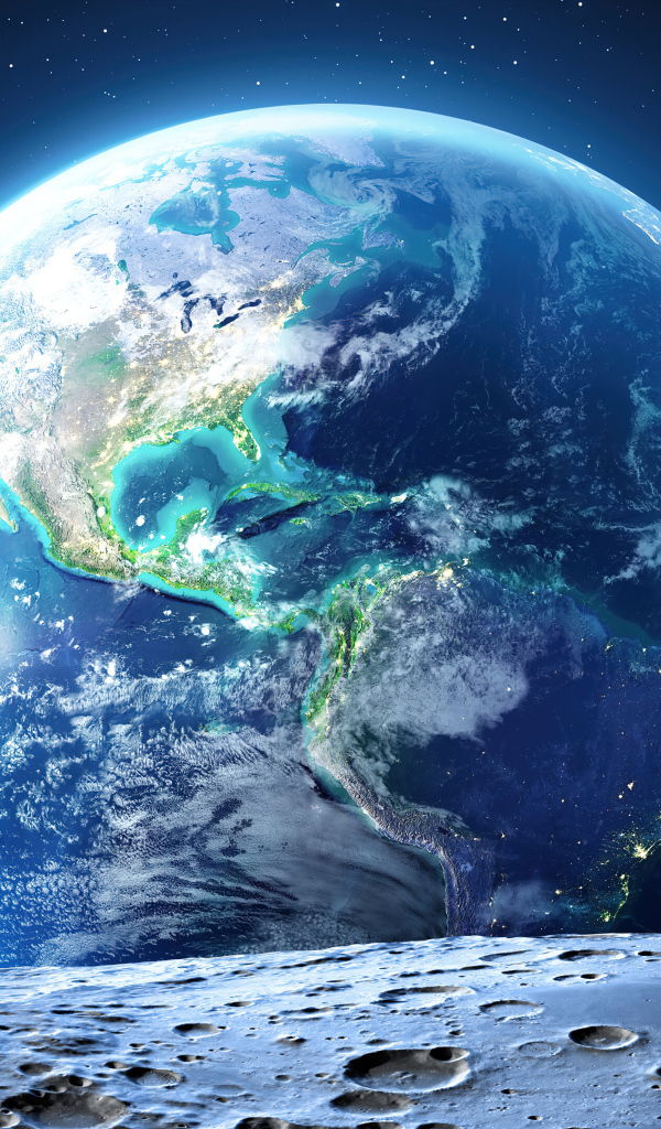Вид на планету Земля с поверхности планеты